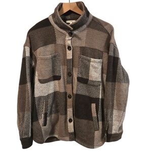 Maurices Brown Plaid Short Button Down Collared Shacket Size XL
